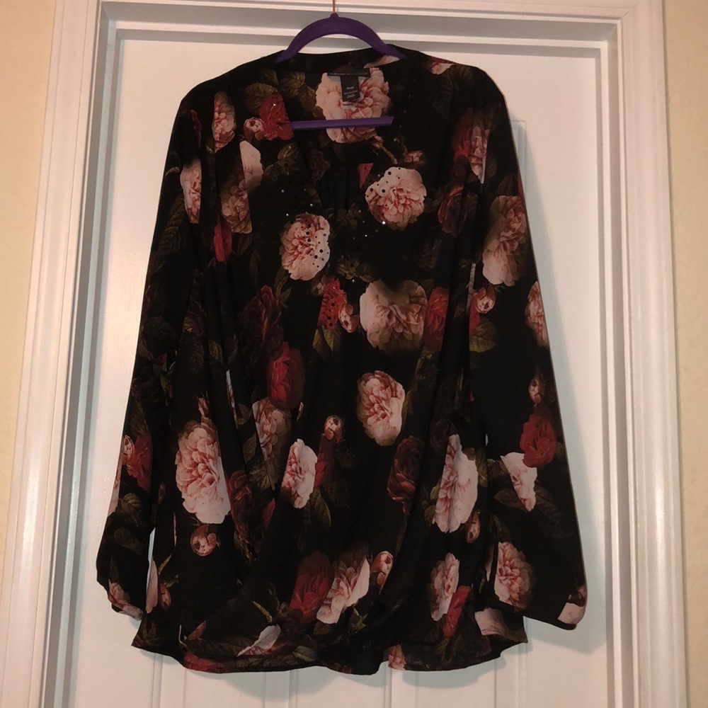 Lane Bryant Black and Floral Print Blouse